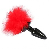 Черная силиконовая анальная пробка с красным хвостиком